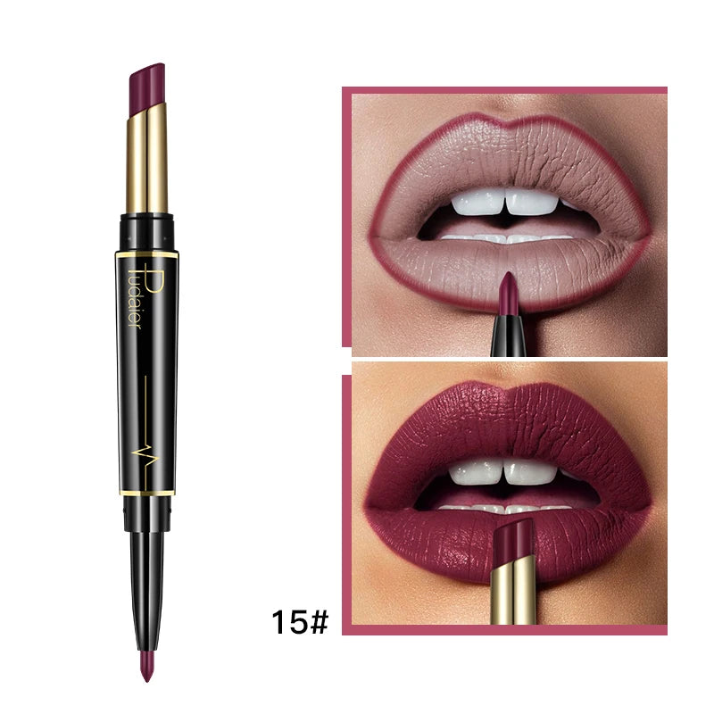 Pudaier Maquillage Rouge à lèvres mat 2 en 1 et crayon à lèvres Nude Baume à lèvres crème mat