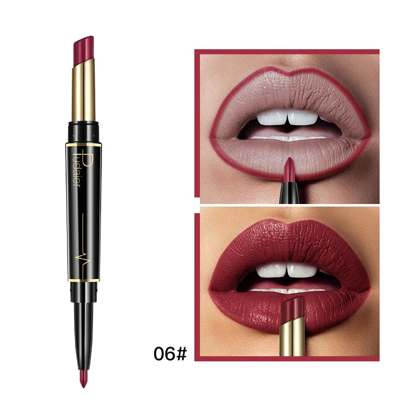 Pudaier Maquillage Rouge à lèvres mat 2 en 1 et crayon à lèvres Nude Baume à lèvres crème mat