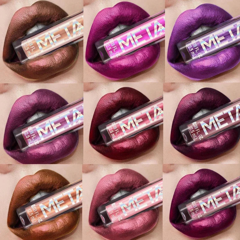 Rouge à lèvres liquide métallisé pailleté, waterproof, brillant et scintillant, teinte effet métallisé, gloss longue tenue, maquillage beauté