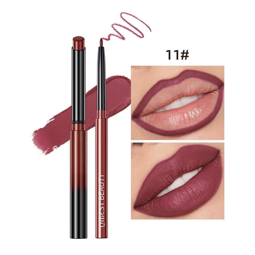 QIBEST Coffret de 2 crayons à lèvres mats et veloutés, maquillage contour des lèvres, rouge à lèvres rouge sexy longue tenue