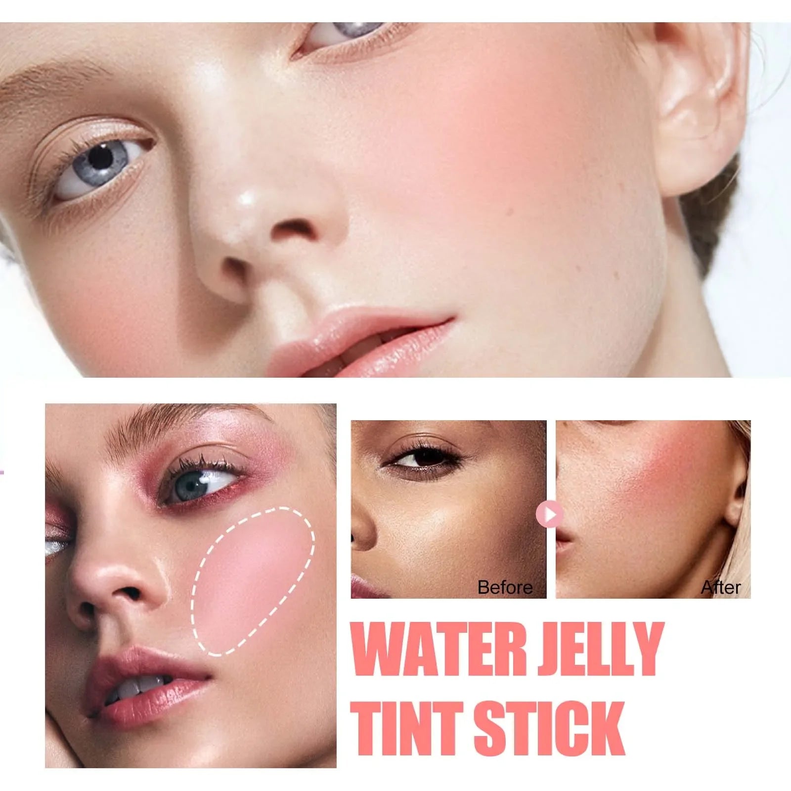 Blush en gel d'eau, gloss à lèvres multicolore, waterproof, longue tenue, crème à joues hydratante, stick teinté pour les lèvres, maquillage beauté