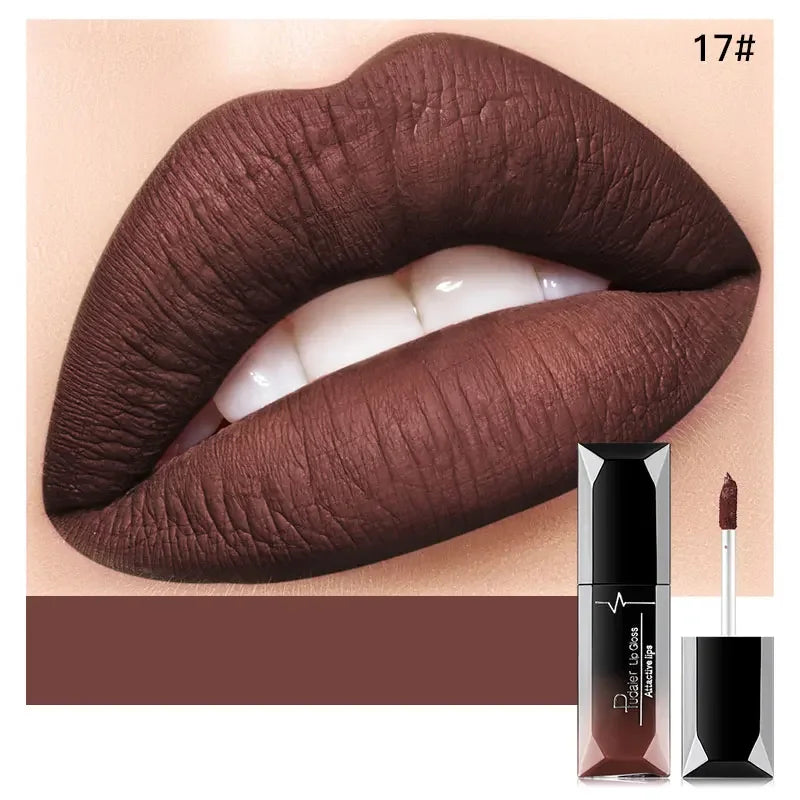 Pudaier 21 Couleurs Nude Velvet LipGloss Waterproof Sexy Matte Rouge à lèvres liquide Hydratant Gloss à lèvres Maquillage Beauté Cosmétiques