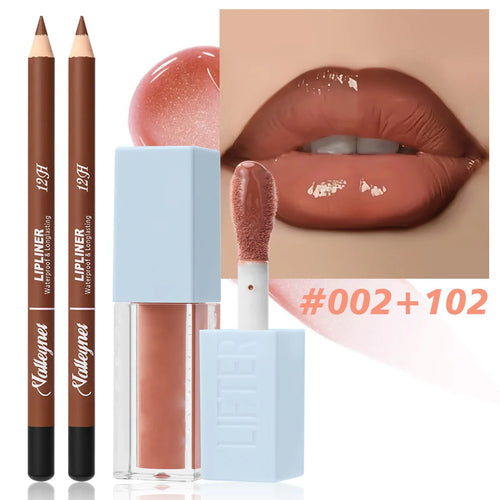 Ensemble de 2 pièces : crayon à lèvres + huile à lèvres, rouge à lèvres mat velours - Kit maquillage longue tenue et waterproof. Tutoriel maquillage.