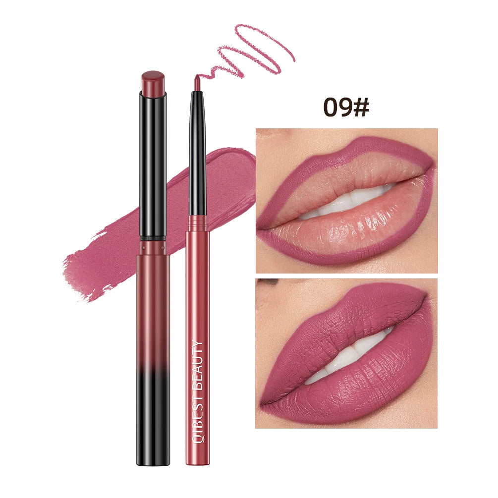 QIBEST Coffret de 2 crayons à lèvres mats et veloutés, maquillage contour des lèvres, rouge à lèvres rouge sexy longue tenue