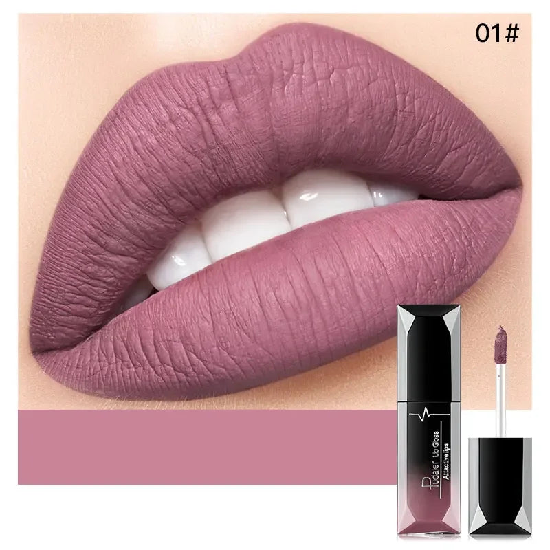 Pudaier 21 Couleurs Nude Velvet LipGloss Waterproof Sexy Matte Rouge à lèvres liquide Hydratant Gloss à lèvres Maquillage Beauté Cosmétiques