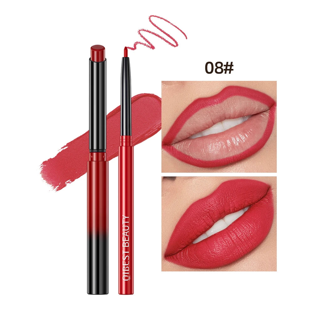 QIBEST Coffret de 2 crayons à lèvres mats et veloutés, maquillage contour des lèvres, rouge à lèvres rouge sexy longue tenue