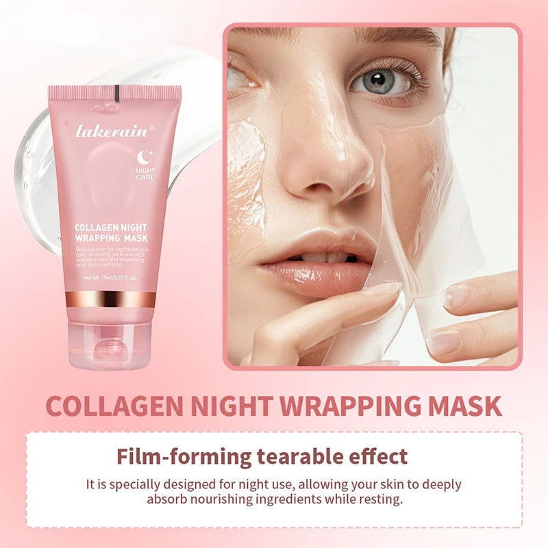 Masque peel-off au collagène 75 ml, masque de nuit enveloppant à l'argile pour le visage, soin quotidien nettoyant en profondeur, exfoliant la peau.